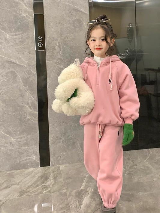 Original girls' autumn and winter fashion plus velvet thickening suit 2022 new children's leisure two-piece suit