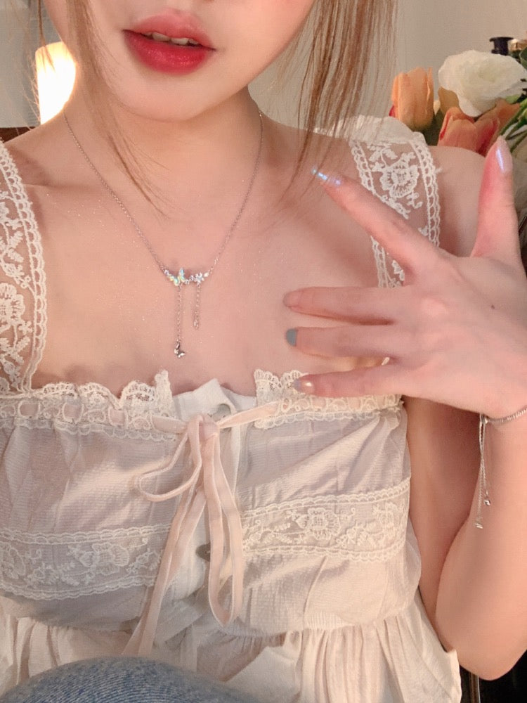 Super Fairy Temperament Butterfly Tassel Necklace Women's Light Luxury Niche Necklace Design Sense of Advanced Exquisite Versatile Clavicle Chain