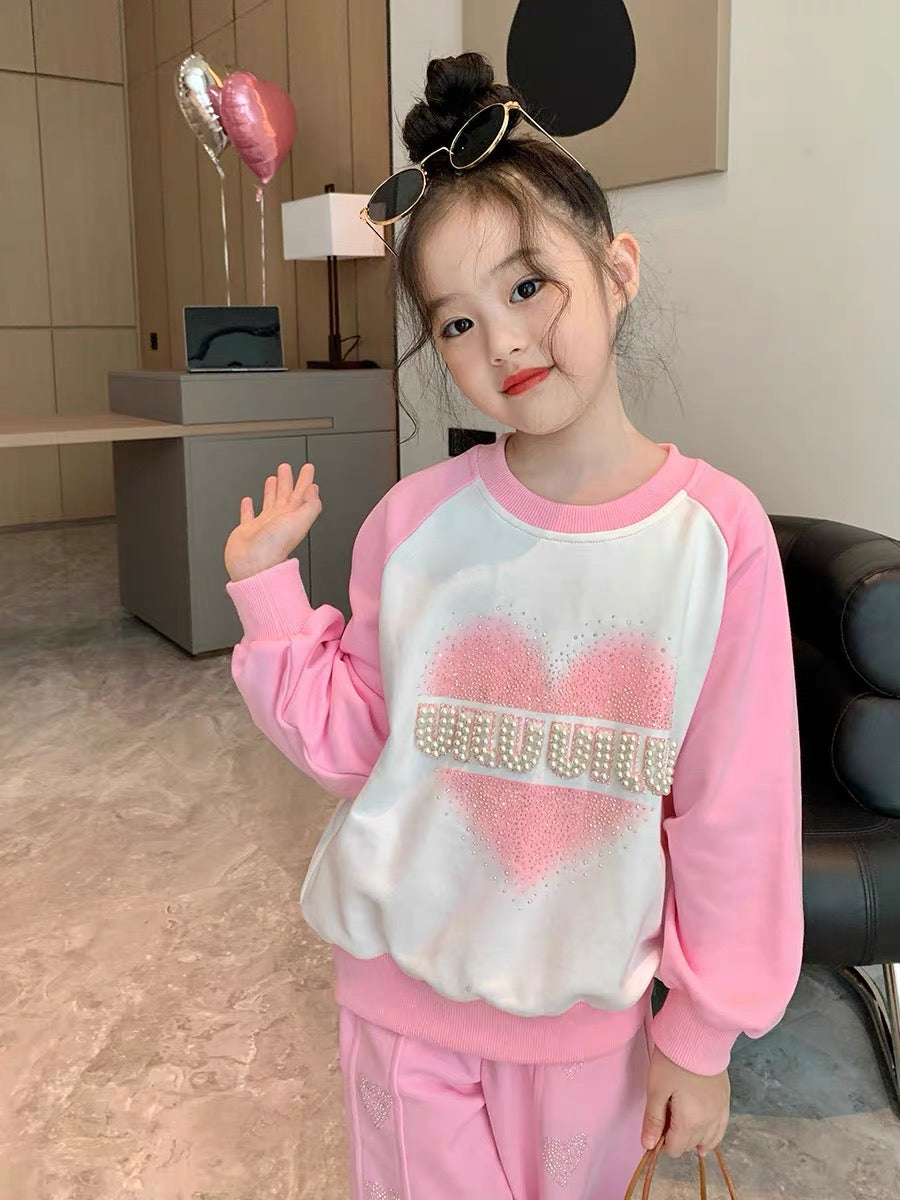 Original girls' casual suit autumn 2022 new western style fashionable children's middle and big children's love beaded sweater