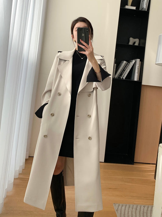 FT GUOGE windbreaker 2023 spring new fashion waist waist temperament goddess fan over the knee mid-length coat jacket