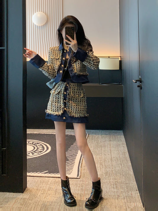 MUEL High-end sense of small fragrant wind suit female 2022 autumn new temperament ladies foreign style suit skirt two-piece set
