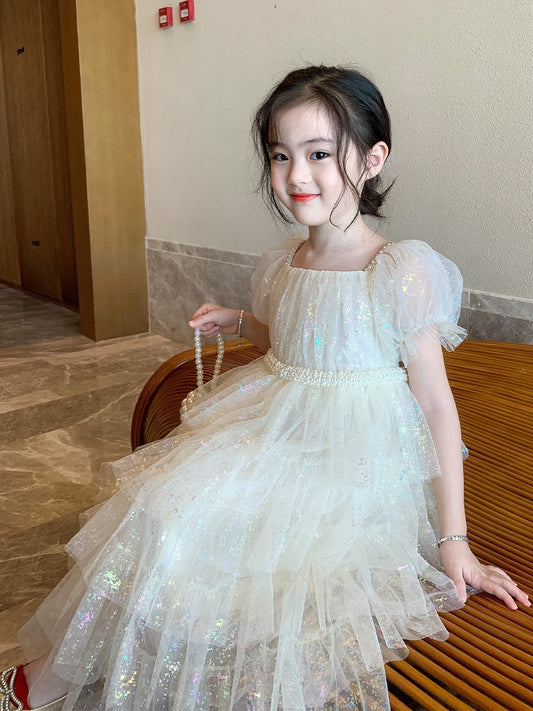 Original Girls White Cake Dress Summer Dress 2023 New Children's Western Dress Dress Baby Princess Skirt