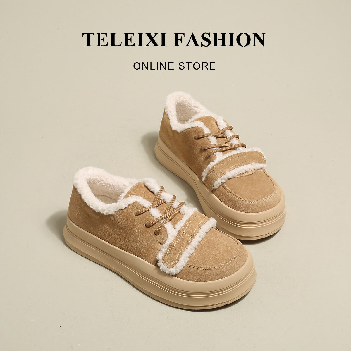 TELEIXI age-reducing cute ~ furry bread shoes women's winter plus velvet 2022 new thick-soled Birkenstock cotton shoes