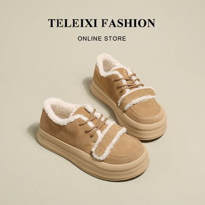 TELEIXI age-reducing cute ~ furry bread shoes women's winter plus velvet 2022 new thick-soled Birkenstock cotton shoes