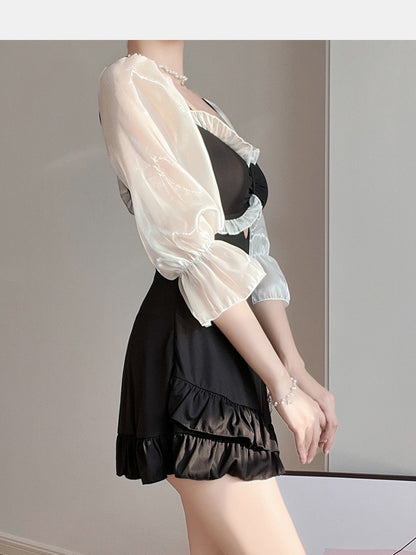 Yimeishan long-sleeved swimsuit women's one-piece conservative skirt style 2023 new hot style cover belly and look thin for students to soak in hot springs