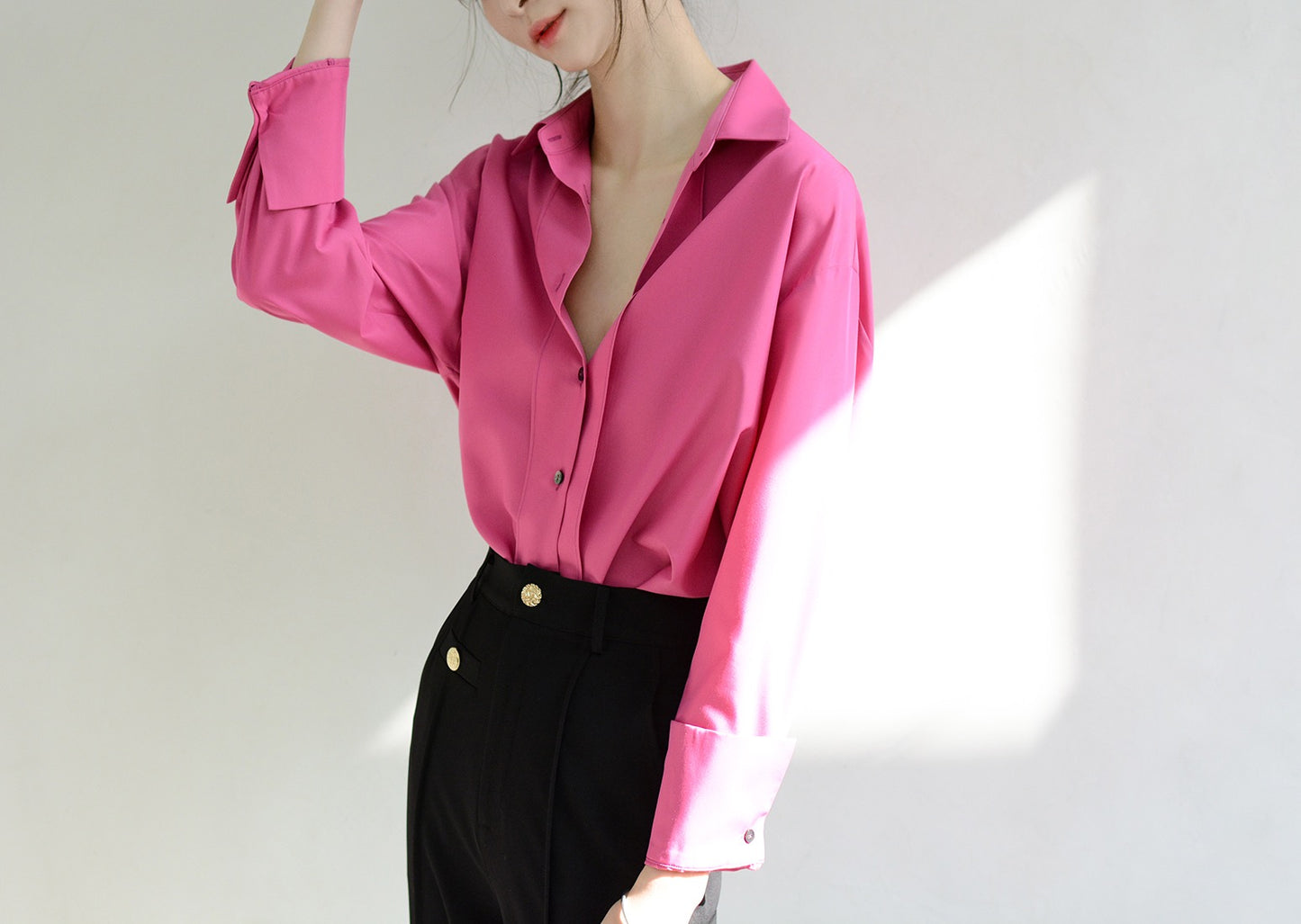 TrrStyle full of fashion atmosphere wide-brimmed placket shirt women's long-sleeved loose purple shirt new product