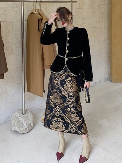 Plus-size women's clothing French retro celebrity velvet jacket Chinese style national style high-end heavy industry embroidery