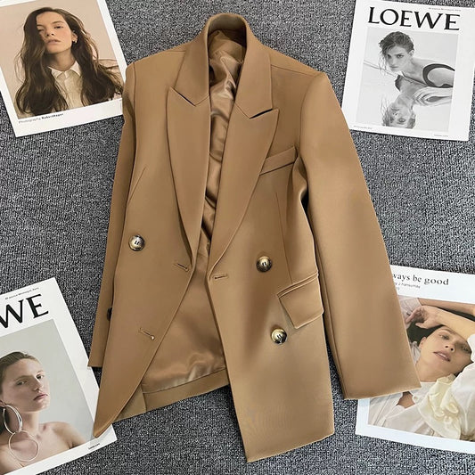 Coffee-colored suit jacket women's 2022 spring and autumn new double-breasted high-end Korean version casual all-match trend suit 1735
