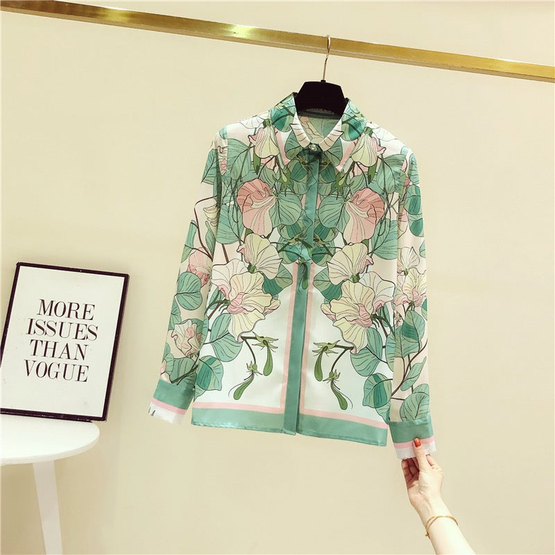 Brand counters withdraw cabinet clearance foreign trade cut label heavy printing fashion foreign style age reduction mulberry silk shirt long-sleeved women