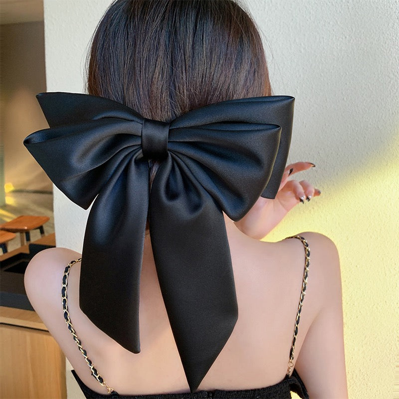 Time Lovers~ Satin Big Bow Headdress Spring Clip High-quality Black Back of the Head Hair Clip Hair Accessories Trendy Girls