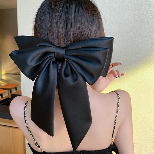 Time Lovers~ Satin Big Bow Headdress Spring Clip High-quality Black Back of the Head Hair Clip Hair Accessories Trendy Girls