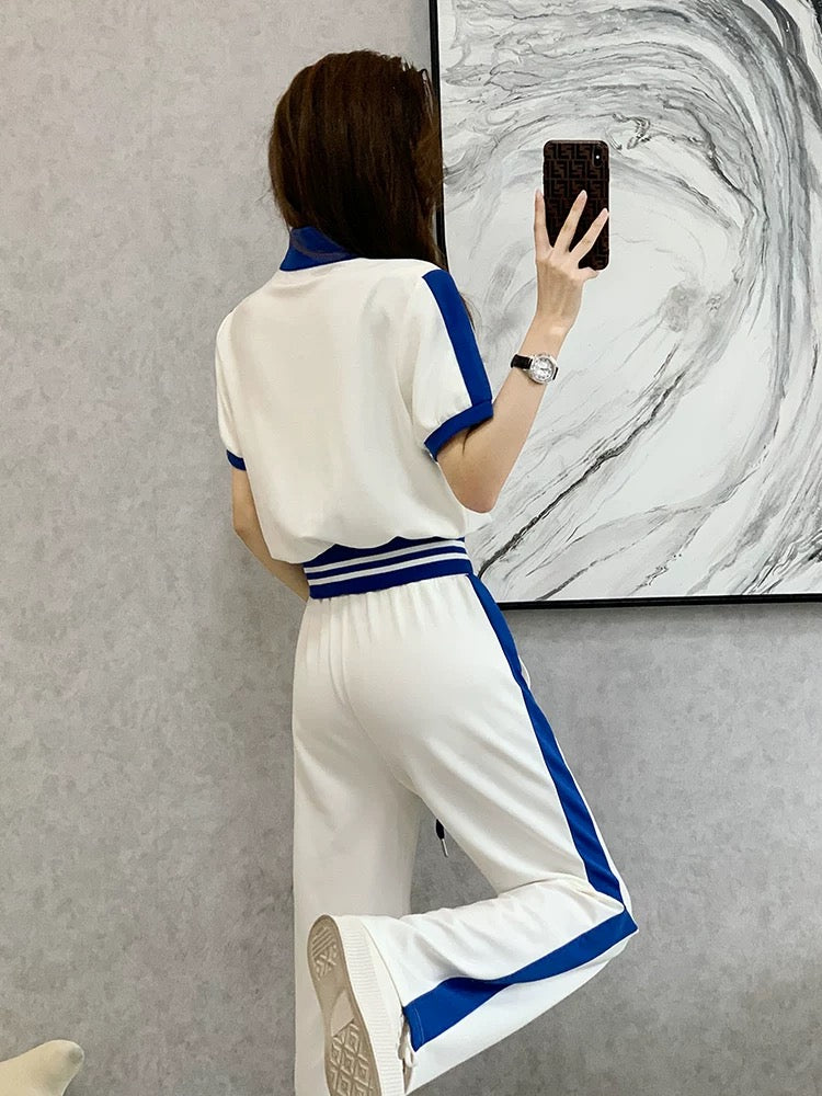 European goods high-end sports and leisure suits women's summer 2022 new style slimming fashion temperament fried street wide-leg pants two-piece set
