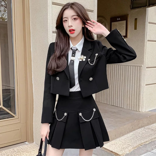 College style suit small man 2022 autumn new design niche suit jacket pleated skirt two-piece set