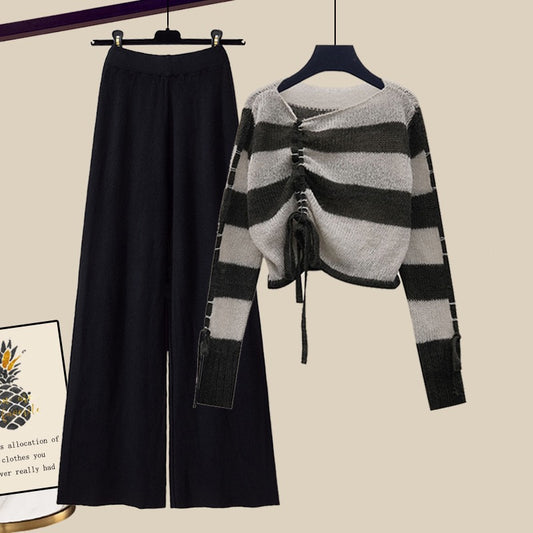sweater knitted wide leg pants two piece set