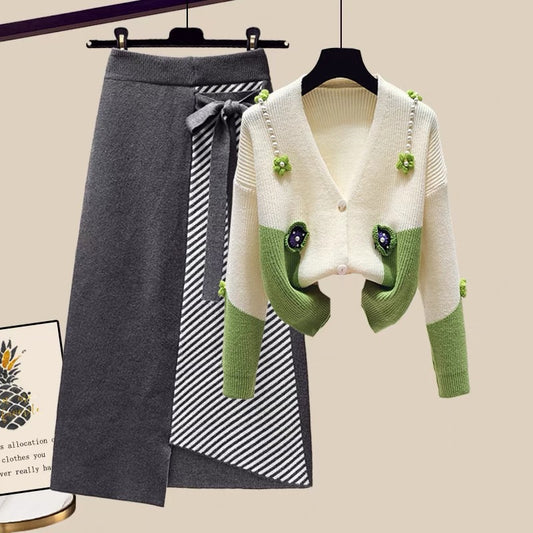 Autumn outfit with a whole set of small fragrance sweater with skirt can be salty or sweet high-end suit skirt autumn two-piece suit