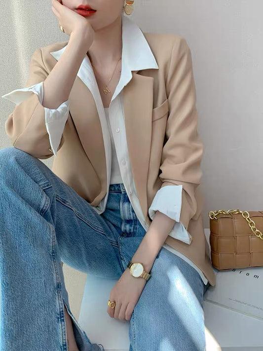 Small khaki suit jacket female 2021 autumn new temperament casual high-end professional women's suit