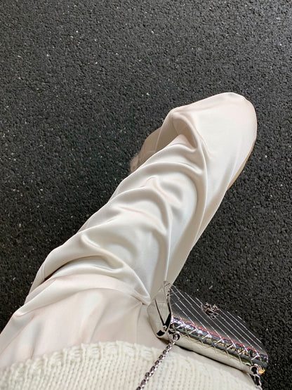 CHICYOU【Silky touch】Imitation acetic acid wrinkle-resistant elastic waist satin wide-leg pants casual loose trousers