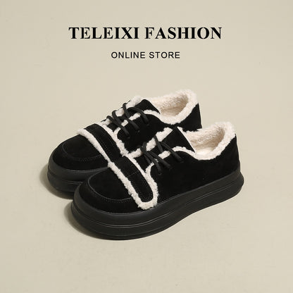 TELEIXI age-reducing cute ~ furry bread shoes women's winter plus velvet 2022 new thick-soled Birkenstock cotton shoes
