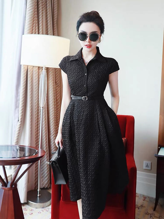 French Hepburn style high-end dress 2022 new women's summer skirt ladies texture black shirt skirt