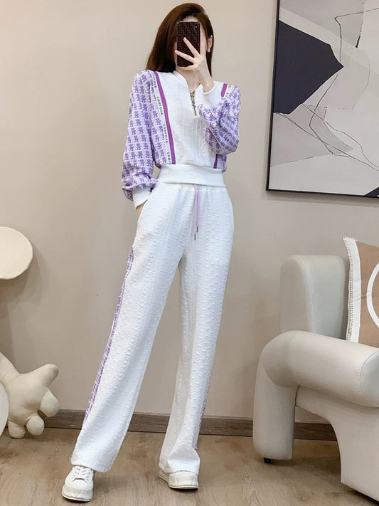 Fashion Western-style casual sports suit women's autumn 2022 new waist design sense American sweater wide-leg two-piece set