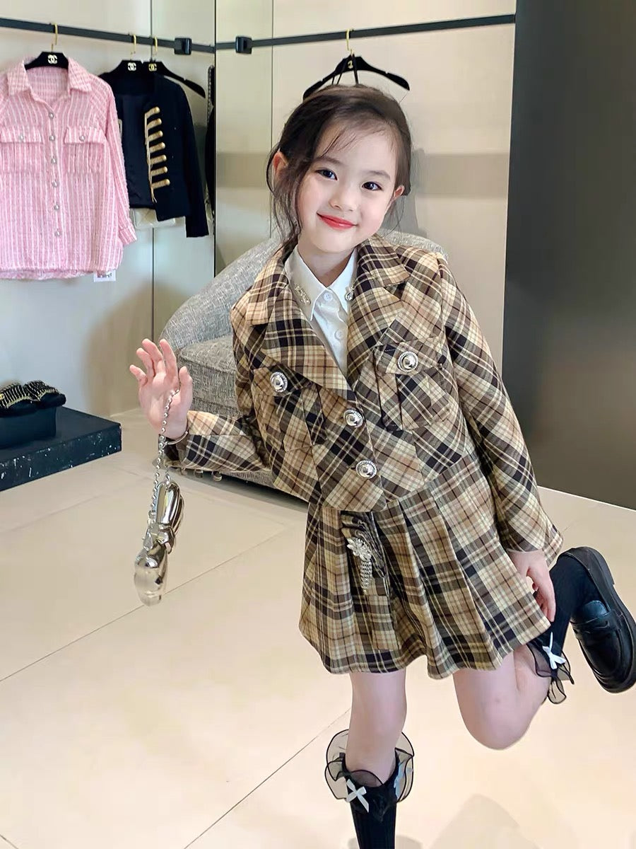 Original girls children's clothing autumn college style sub suit children's baby suit jacket pleated skirt two-piece set