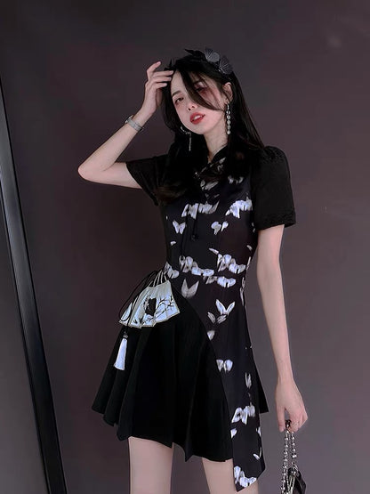 JZ Craftsman "Improved National Style Cheongsam" Dress 2022 Summer New Original Women's Sweet Suspender Skirt 1314