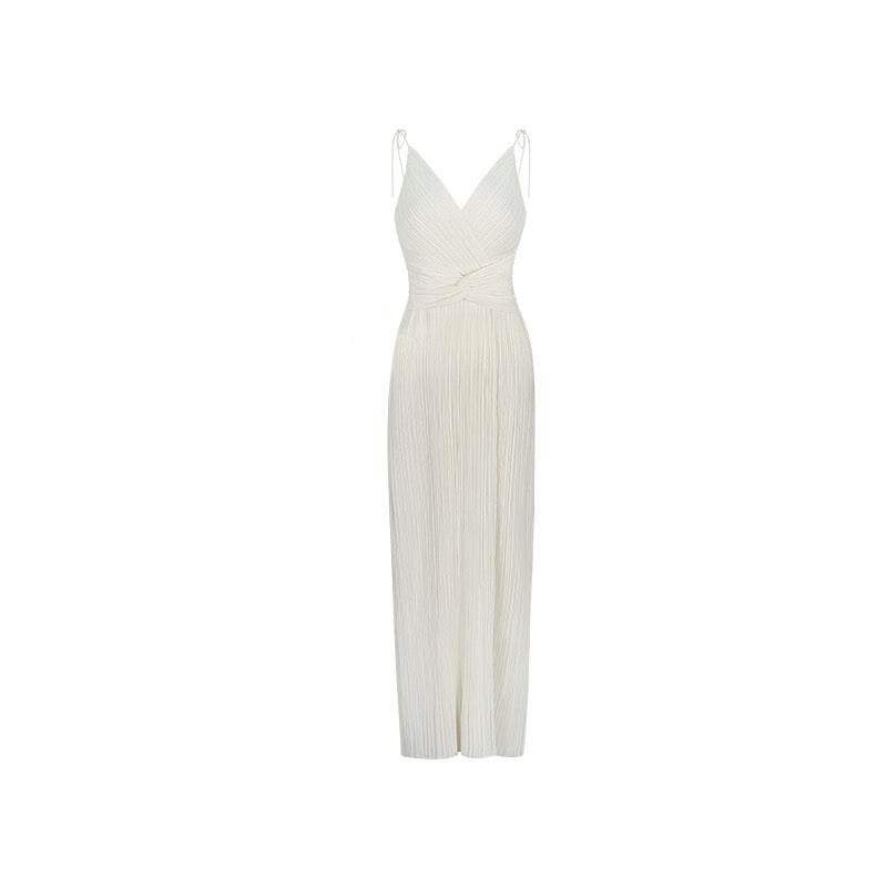 Xiaoli Alps black and white sexy V-neck suspender dress 2023 spring new temperament pleated skirt