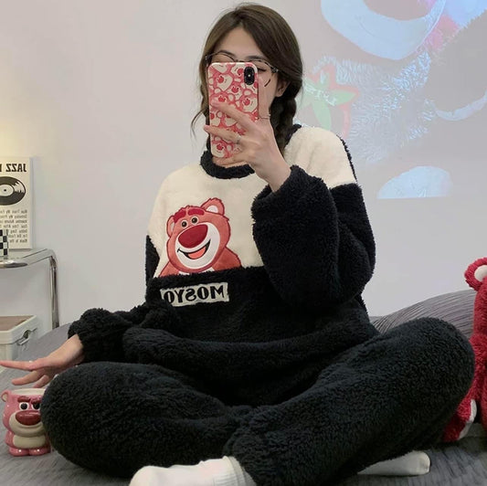 2022 new coral fleece pajamas women's autumn and winter thickened cute cartoon flannel home clothes casual suit winter