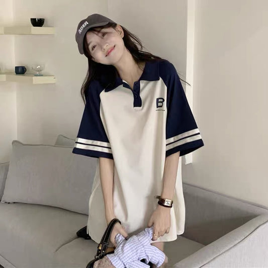 Polo collar short-sleeved T-shirt women's summer 2022 new design sense niche loose half-sleeved chic and unique top clothes