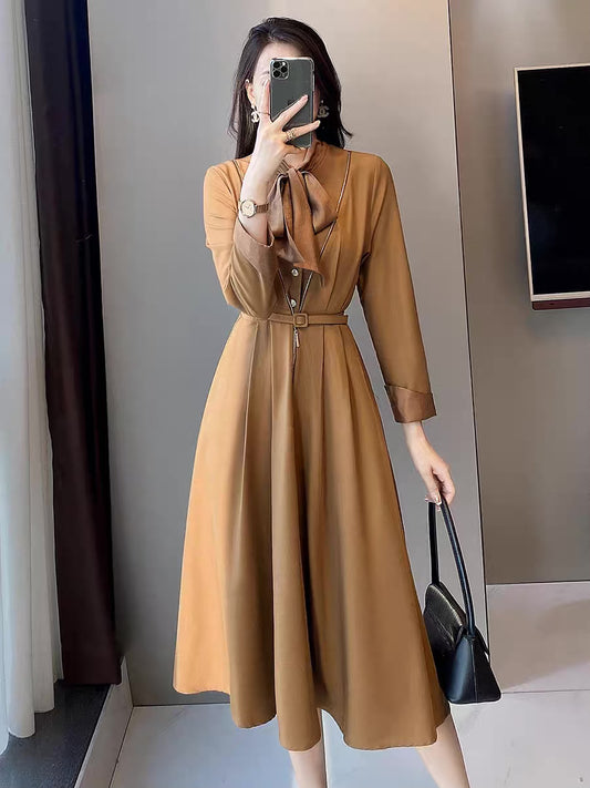 2022 autumn new temperament long-sleeved high-end waist-slung ladies slim and slim niche design A-line dress women 1940