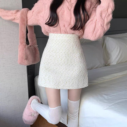 Autumn and winter with sweater skirt femininity celebrity small fragrance bag hip skirt small high waist a-line short skirt