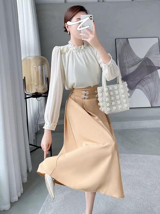 Early autumn high-end women's clothing, royal sister, light and mature temperament, ladies, stunning and chic, tops, skirts, two-piece suit skirts, Korean dramas 1822