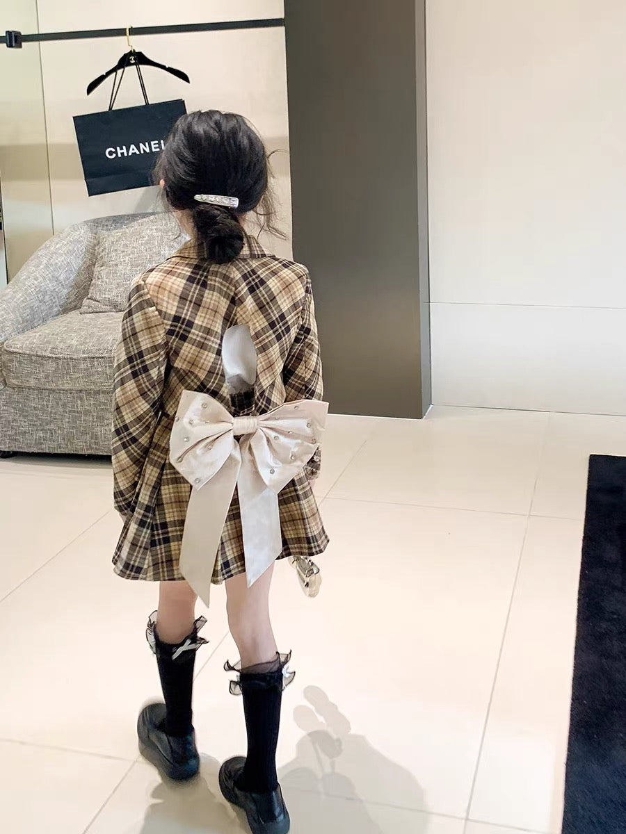 Original girls children's clothing autumn college style sub suit children's baby suit jacket pleated skirt two-piece set