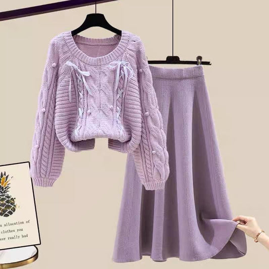 Winter gentle wear with sweater and skirt two-piece set for women