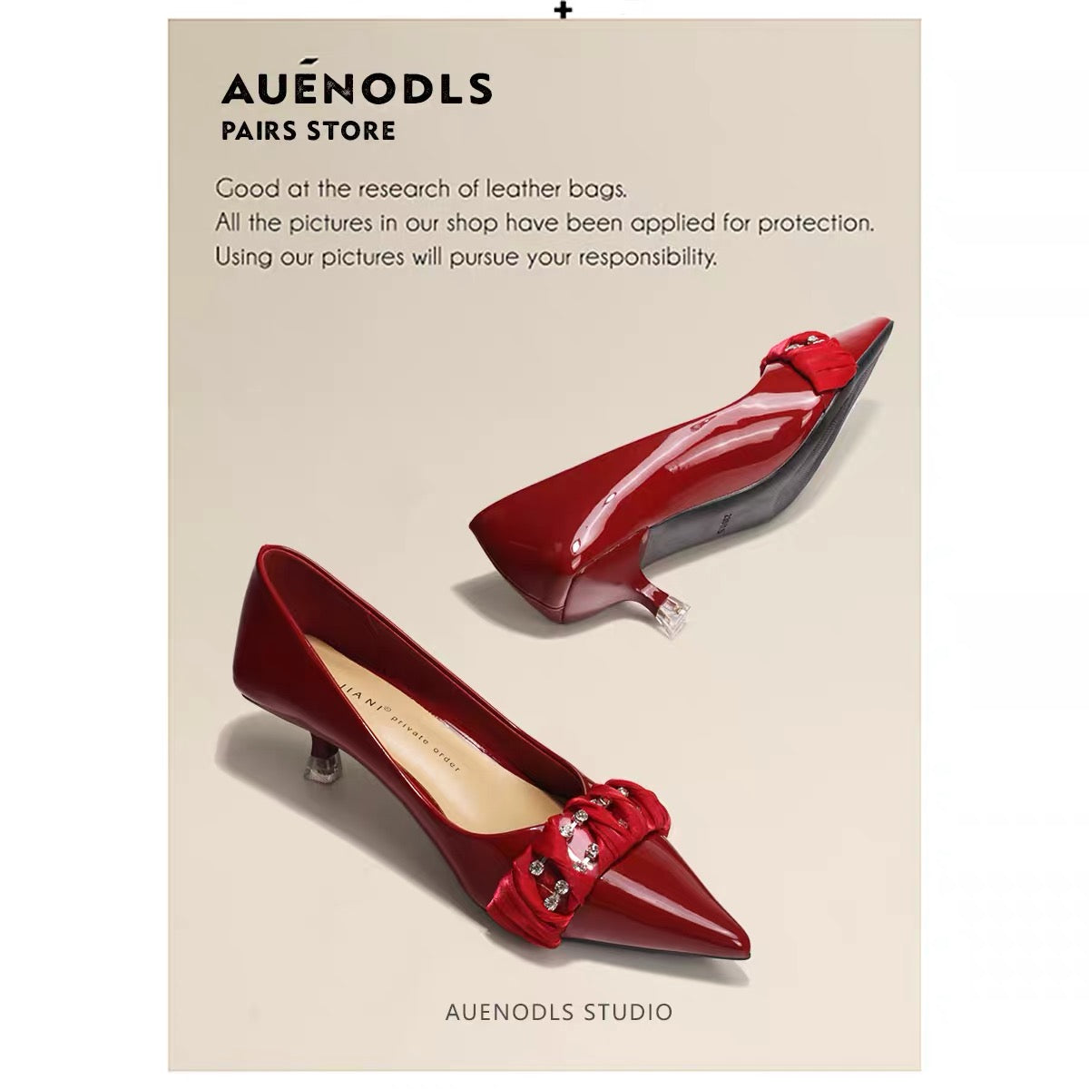 AUENODLS leather wine red word lace pointed high-heeled shoes women patent leather bridesmaid low stiletto wedding shoes women