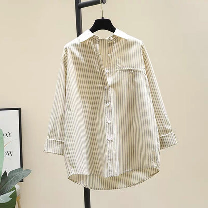 Yellow striped lapel shirt women's 2022 early autumn new Korean version loose casual long-sleeved shirt sunscreen shirt top