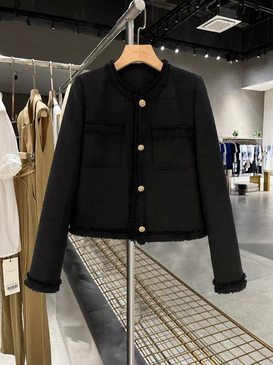 Black retro celebrity suit jacket femininity 2022 autumn and winter new quality feeling fried street western style small suit trend