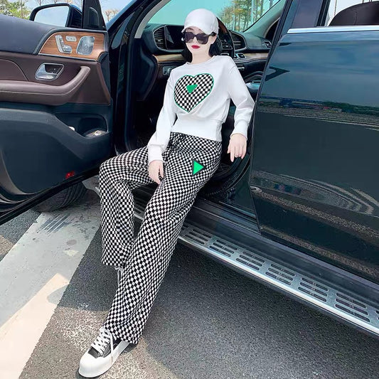 Autumn sweater suit feminine temperament thin 2022 autumn and winter new casual fashion wide-leg pants two-piece Western style 1668