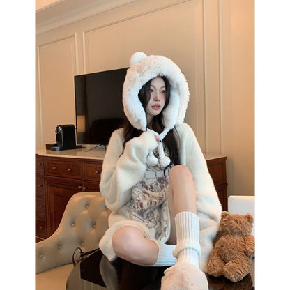Small cartoon chic mink fleece sweater women's autumn and winter new design sense loose foreign style all-match knitted top