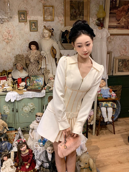 Xiaoli Cream Sweetheart Long-sleeved Dress Autumn and Winter 2022 Tea Series Small Senior Sexy Spice Girl Slim Skirt