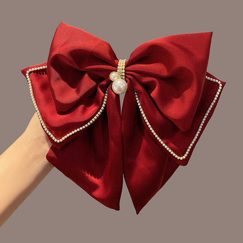 French simple red big bow top clip headdress women's head back 2023 new high-end hair clip hair accessories