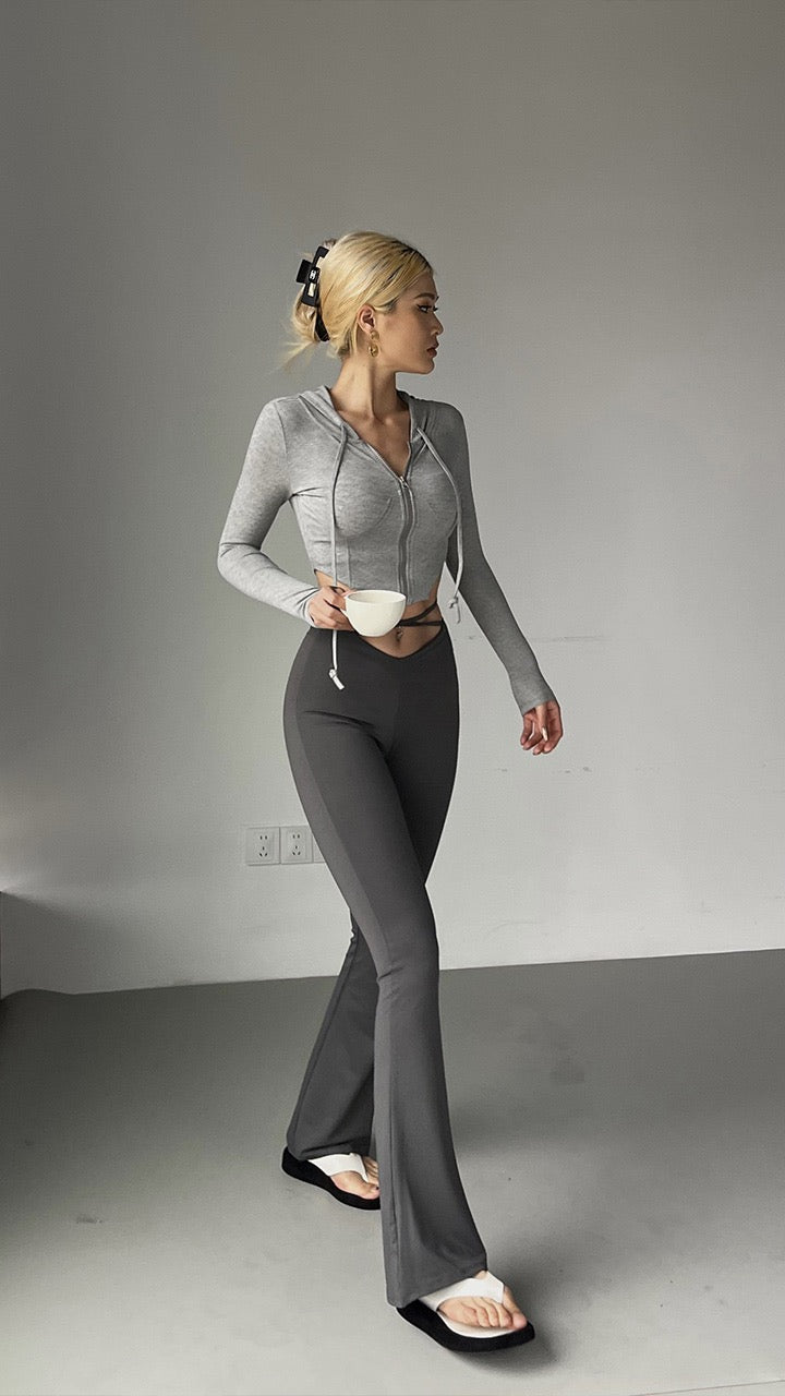 Jing Ye Sports and fitness hooded short jacket women's spring new tight-fitting thin running yoga cardigan top