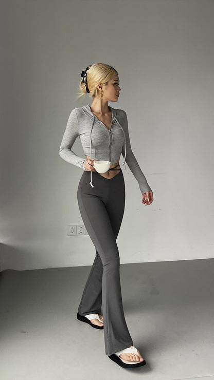 Jing Ye Sports and fitness hooded short jacket women's spring new tight-fitting thin running yoga cardigan top