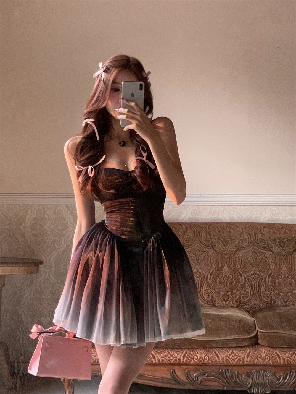 MOXI dark sexy babes sling dress design sense strap waist slimming cake skirt tutu skirt autumn