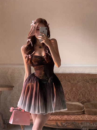 MOXI dark sexy babes sling dress design sense strap waist slimming cake skirt tutu skirt autumn