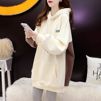 Fleece and thickened hooded sweater women's mid-length 2022 new autumn and winter hot style foreign style loose design coat