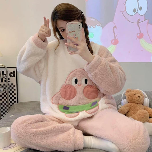 2022 new coral fleece pajamas women's autumn and winter thickened cute cartoon flannel home clothes casual suit winter