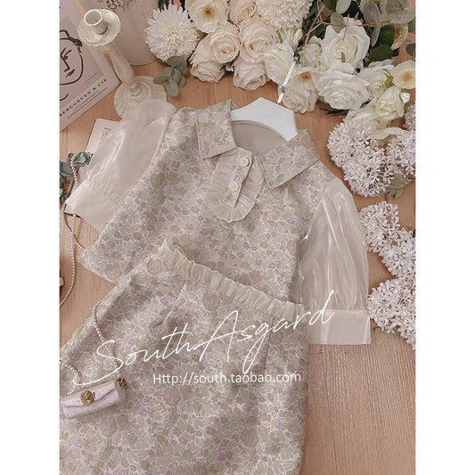 Southern Asgard retro Hong Kong style suit skirt, vintage skirt, small fresh, playful and lively two-piece suit summer