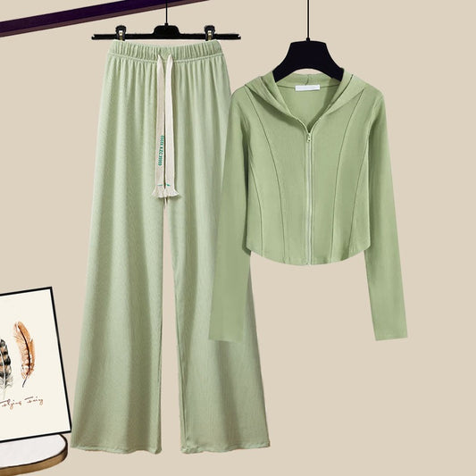 Spring outfit with a whole set of hot girl suit fishbone hooded sweater pants net red fried street sports two-piece spring