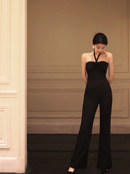 Thirteen and Little Black Halter Neck Jumpsuit Women's Summer New Slim Slim High Waist Wide Leg Pants Long Pants